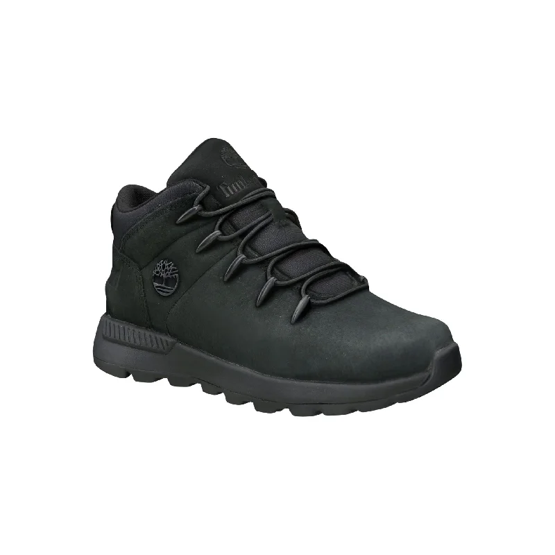 Stylish ankle boots for women with statement buckle-Timberland Sprint Trekker Jet Black Leather Kids Mid Boots