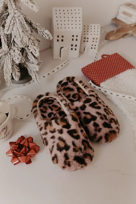 slippers for women with plush faux fur lining for a luxurious feel-Slippers with stylish tread-Fuzzy Pink Leopard Slippers - FINAL SALE