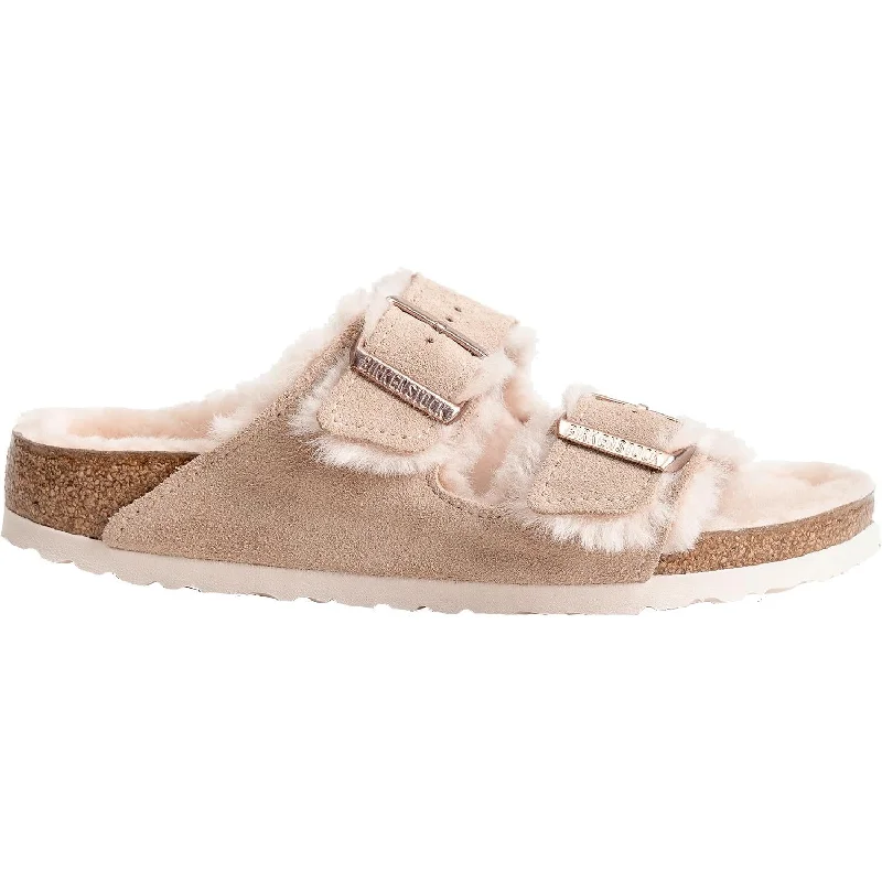 sandals for women with comfy flat soleWomen's Birkenstock Arizona Shearling Nude/Rose Suede