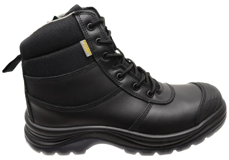 Comfortable lace-up boots for women with flat heel-KingGee Black Mens Tradie Zip Lace Composite Safety Work Boots