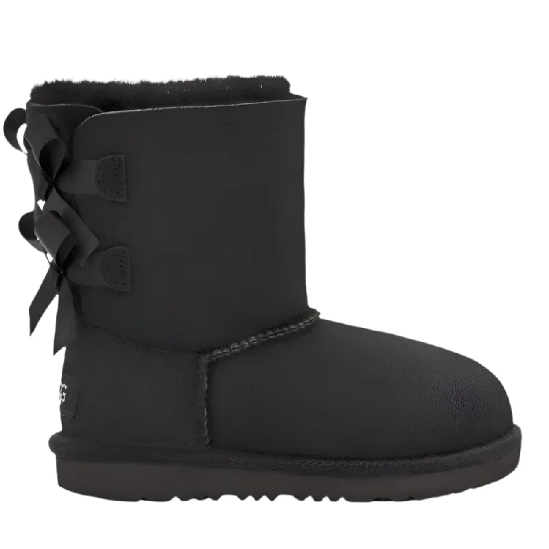 Stylish knee-high boots for women with front zipper-Ugg Little Girls Bailey Bow II Suede Boot Black