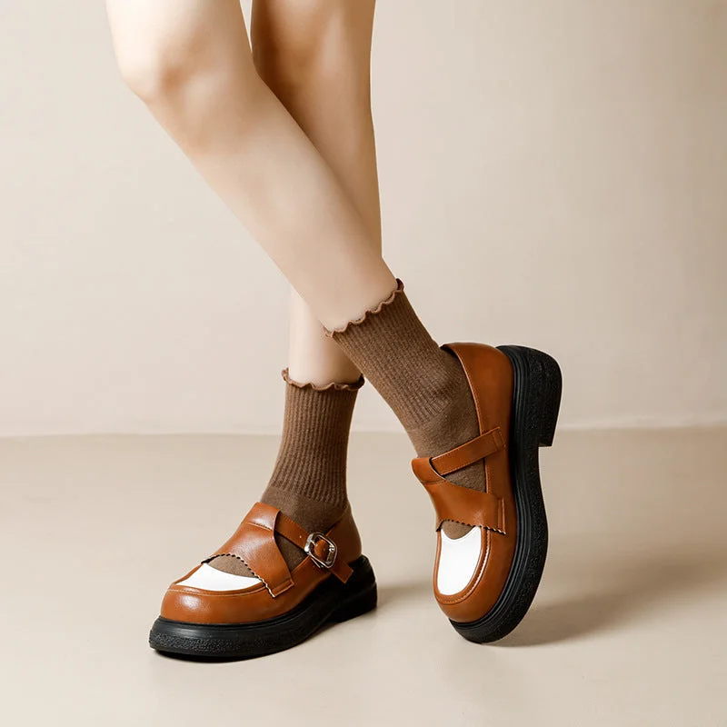 loafers for both work and off-duty styleLoafers with Fresh StyleWomen Color Block Leather Shoes Chunky Heel Loafers