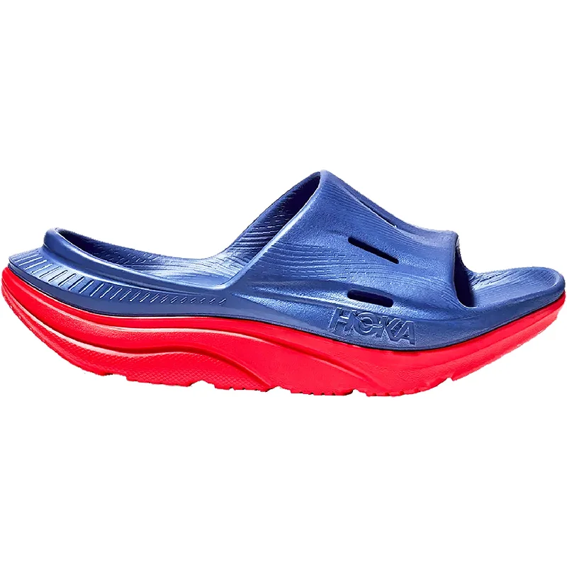 sandals with comfortable cushioned insole for walkingUnisex Hoka Ora Recovery Slide 3 Bellwether Blue/Red EVA