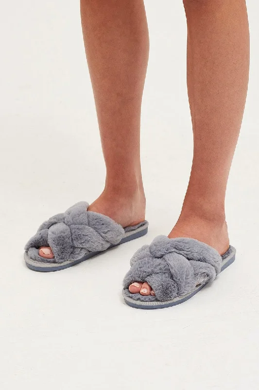 slippers for men with comfortable wool blend material for cozy wear-Slippers near restful spaces-Grey Faux Fur Slippers