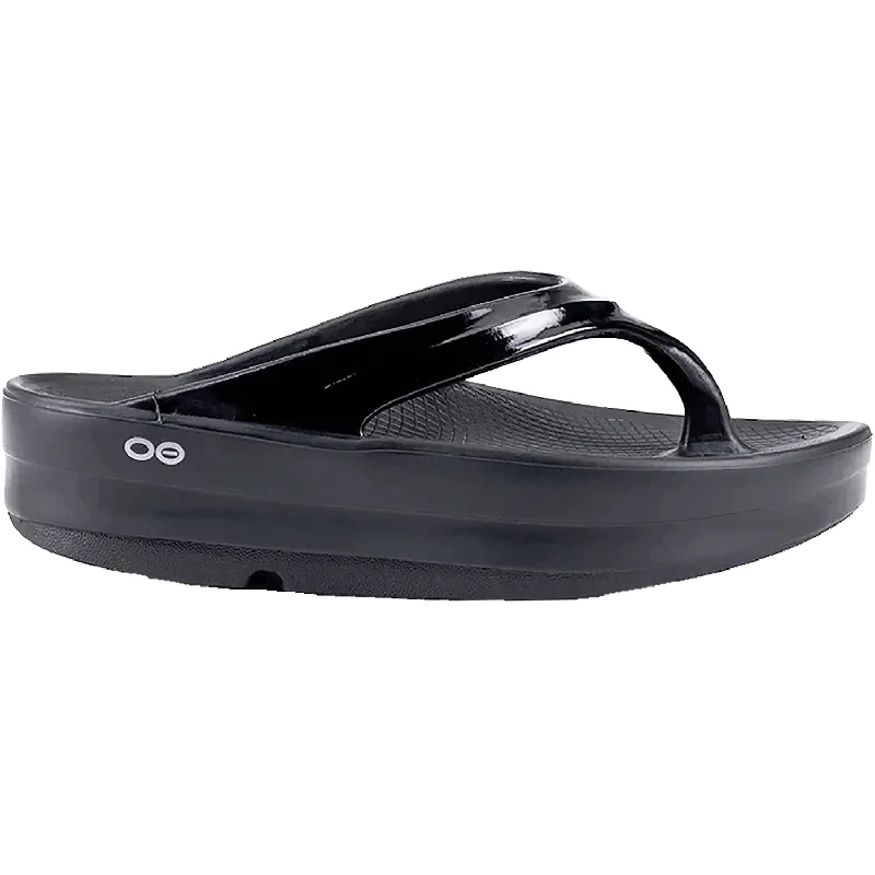 sandals with secure velcro straps for convenienceWomen's OOFOS OOmega OOlala Black Synthetic