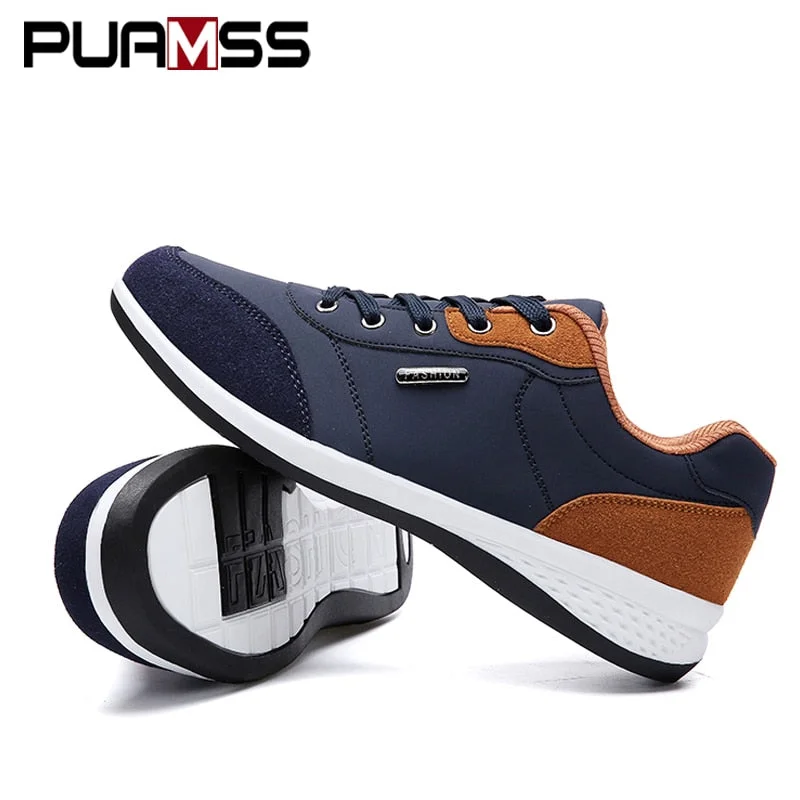 Trendy flats with sleek metal details for a futuristic touch-Flats for casual fit-2019 Autumn New  Men Shoes Lace-Up Men Fashion Shoes Microfiber Leather Casual Shoes Brand Men Sneakers Winter Men FLats