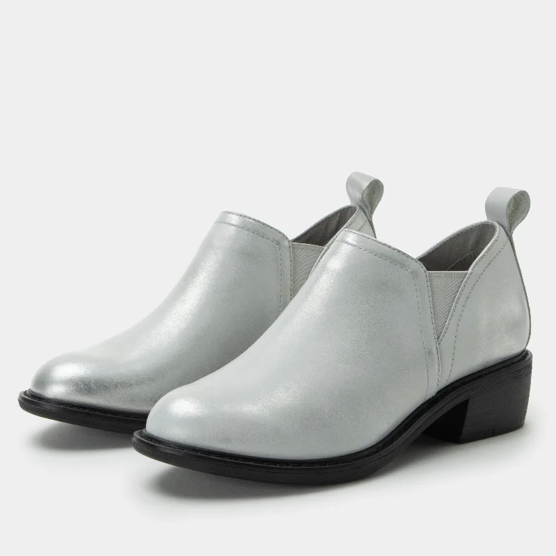 Comfortable ankle boots for women with square heel-Merle Silver White Boot