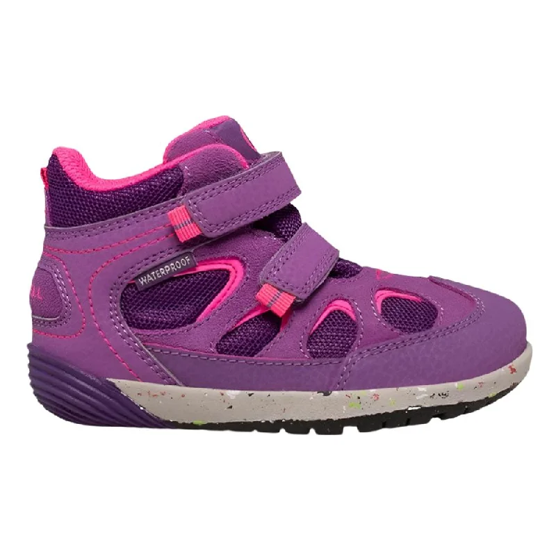 Casual ankle boots for women with bold stitching detail-Merrell Toddler Girls Bare Steps Jr. Velcro Boots Purple / Berry