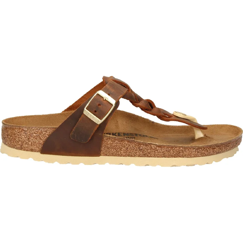 sandals with flexible, lightweight designWomen's Birkenstock Gizeh Braid Cognac Oiled Leather