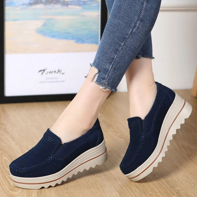 Flats for women with fun geometric patterns-Flats with durable fit-Spring Women Flats Shoes women Platform Sneakers Leather  Shoes Suede Casual Shoes Women Slip On Flats Heels Creepers Moccasins