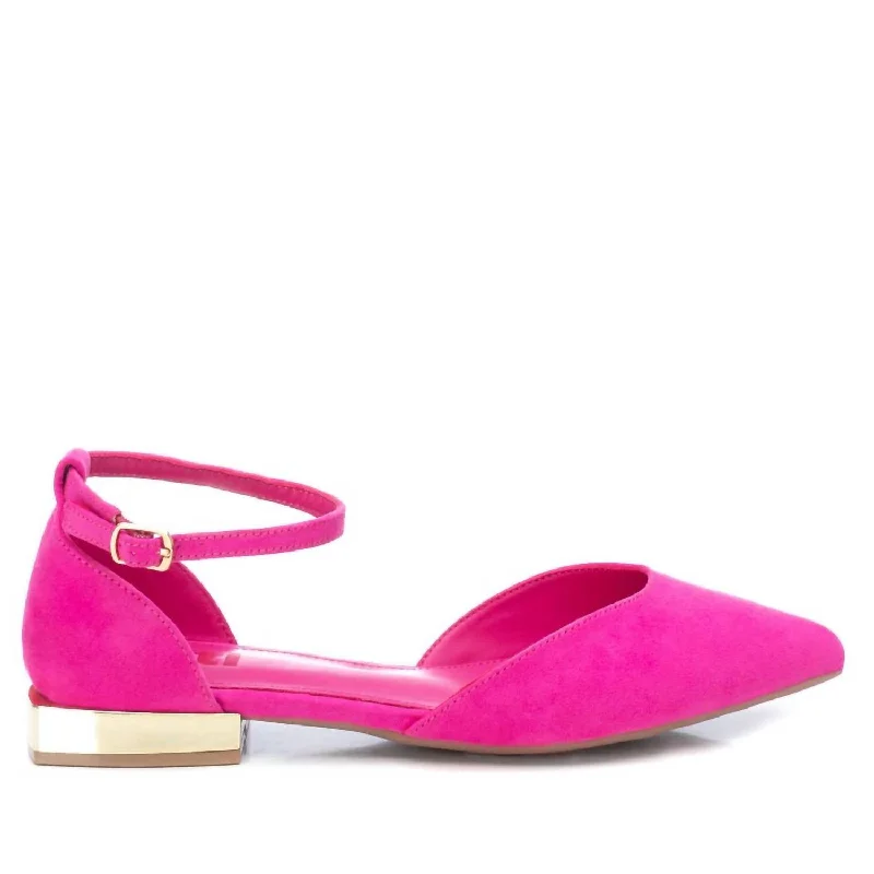 Trendy flats with lace detailing for an elegant, romantic look-Flats for easy fit-Women's Suede Pointy Toe Ballet Flats In Bright Pink