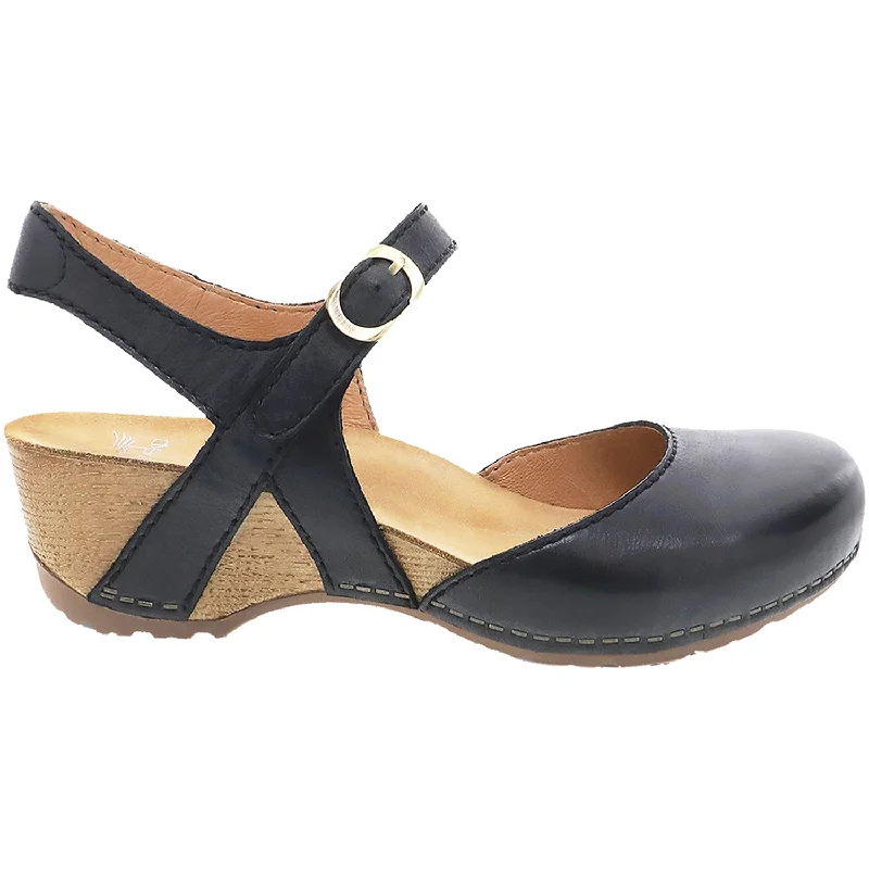 sandals with platform heel for extra heightWomen's Dansko Tiffani Black Milled Burnished Leather