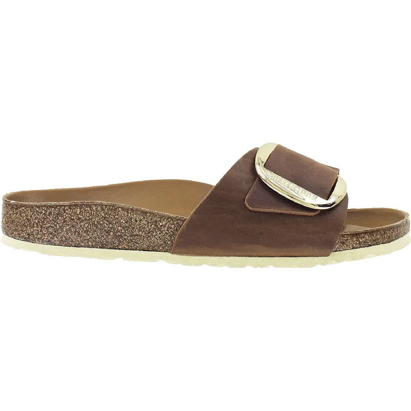 sandals for beach trips with waterproof soleWomen's Birkenstock Madrid Big Buckle Cognac Oiled Leather