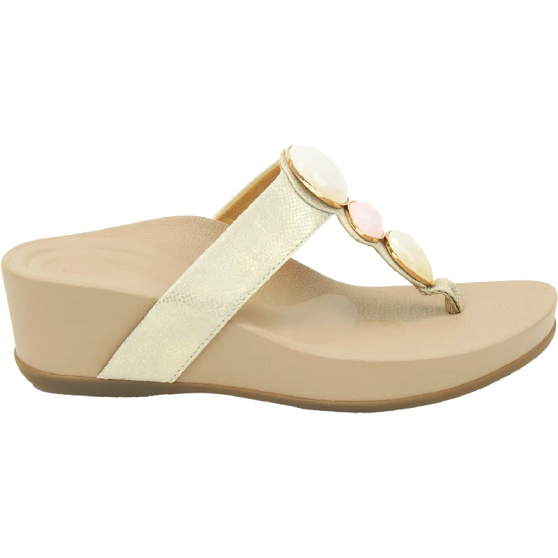 sandals with comfortable footbeds for all-day wearWomen's Aetrex Alyse Light Gold Leather