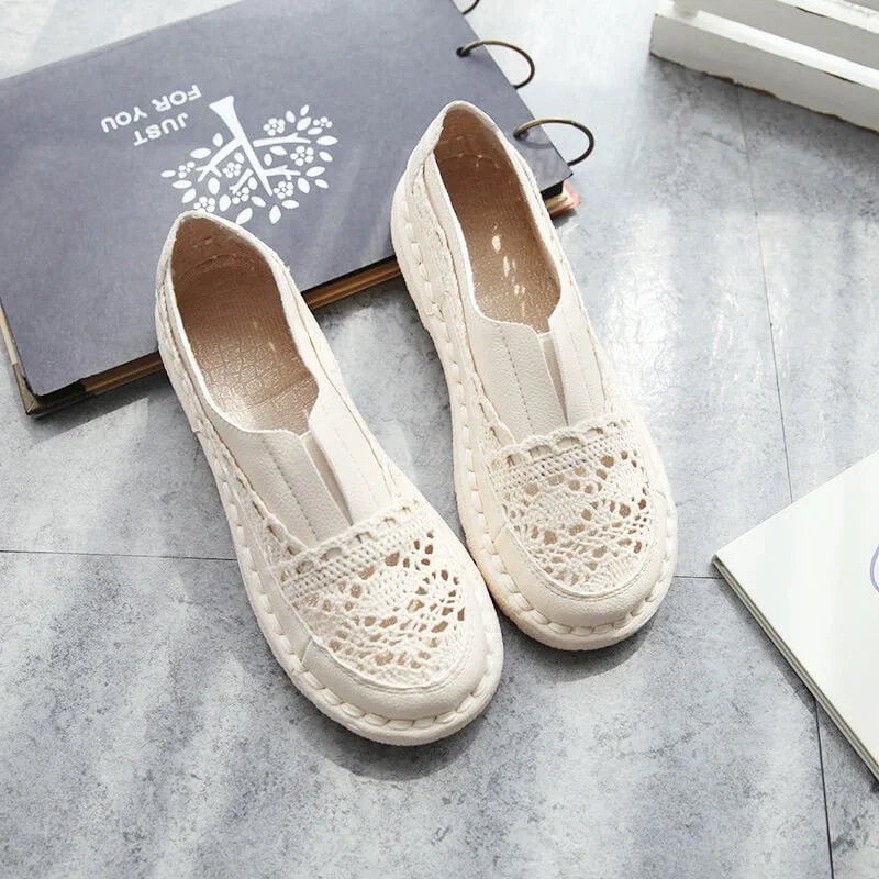 Flats for casual days with modern designs for women-Flats with cozy fit-Summer Casual Loafers Lace Flats Fisherman Shoes