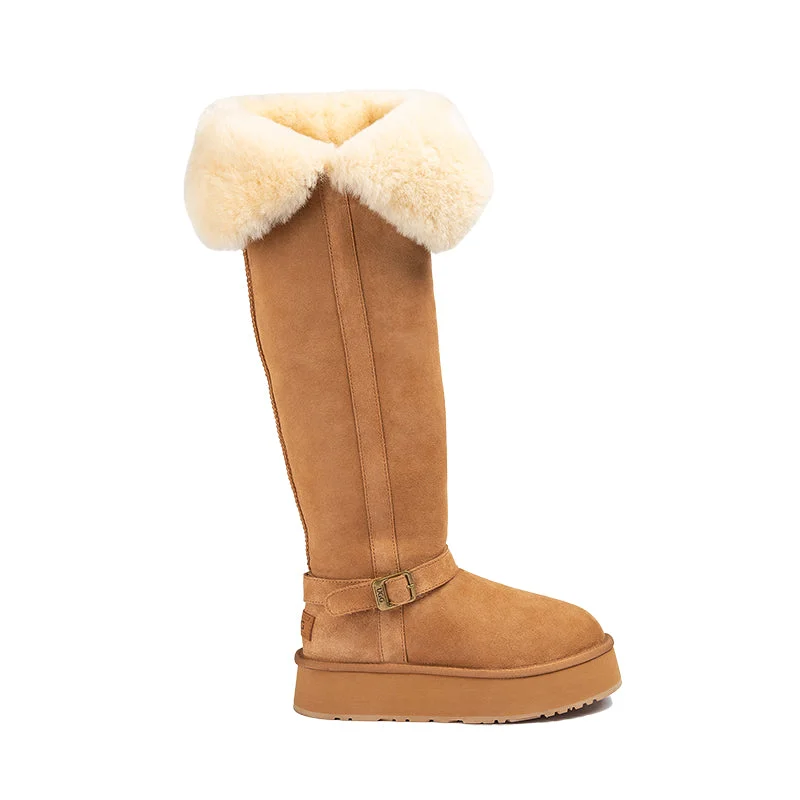 Trendy ankle boots for women with fur-lined cuff-UGG Tall Krisha Belt Platform Boots