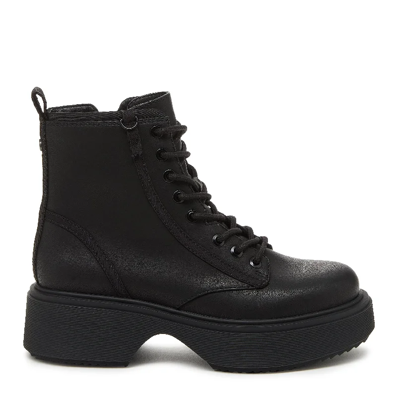 Fashionable winter boots for women with zipper and buckle details-Bingo Black Platform Boot