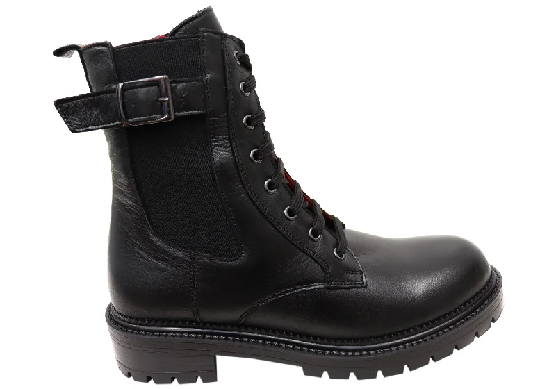 Trendy boots for men with lace-up closure-Orizonte Hunterfield Womens European Comfortable Leather Boots