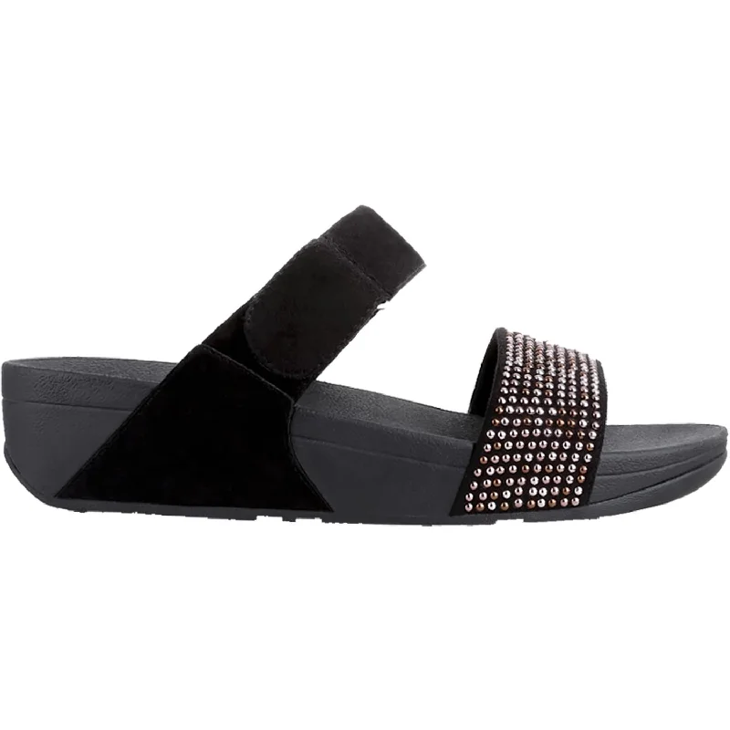 sandals for all-day wear with comfortable footbedWomen's Fit Flop Lulu Popstud Slide Black Suede