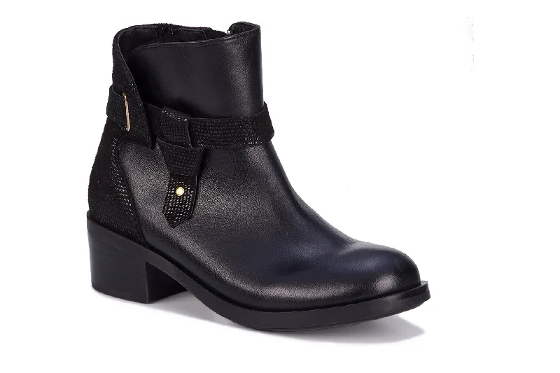 Trendy ankle boots for women with zipper and buckle-Delia