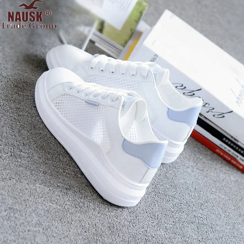 Trendy flats with color-blocking design for a bold statement-Flats for trendy fit-NAUSK Women Casual Shoes Summer 2019 Spring Women Flats Shoes Fashion Breathable Vulcanization Lace-Up Women Sneakers