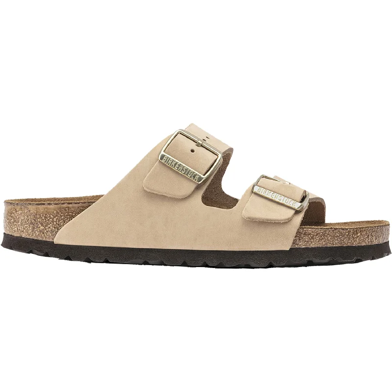 sandals with wide width for comfortWomen's Birkenstock Arizona Soft Footbed Sandcastle Nubuck