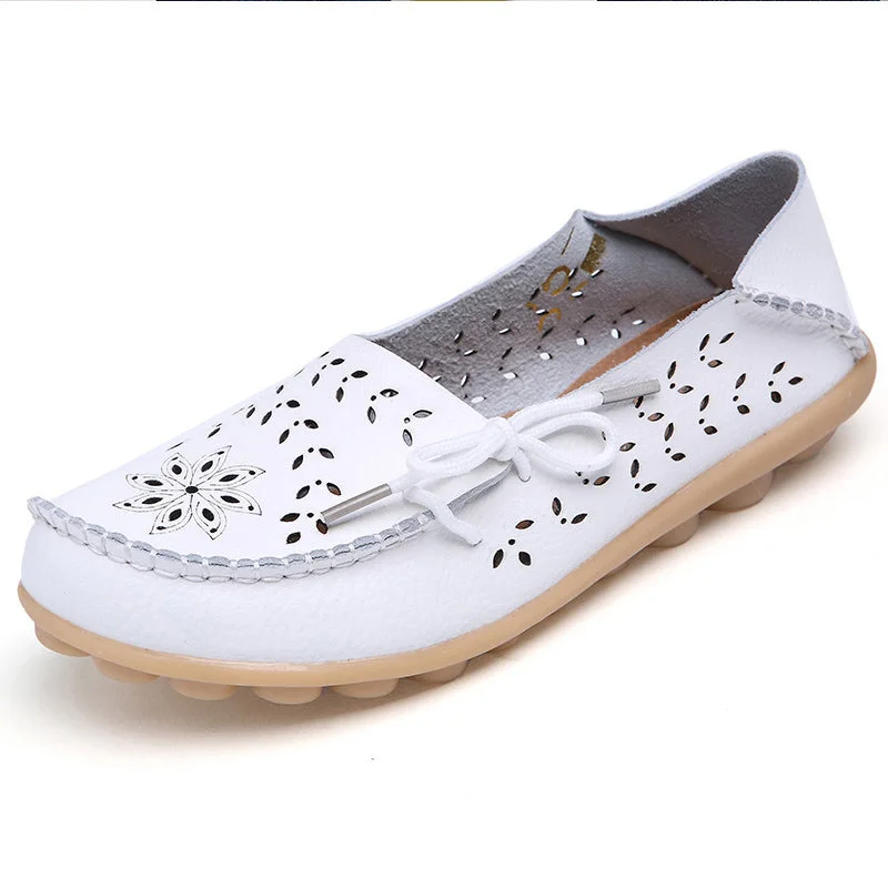 Comfortable flats for everyday wear with cushioned insoles-Flats for understated fit-Big size 34-44 2018 spring women flats shoes women genuine leather flats ladies shoes female cutout slip on ballet flat loafers