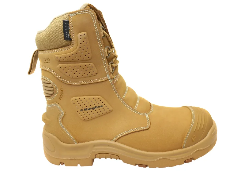 Comfortable boots for men with warm fleece lining-KingGee Mens Bennu Pro 9 Comfortable Leather Work Boots Wheat