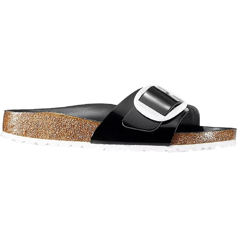 slip-on sandals for casual convenienceWomen's Birkenstock Madrid Big Buckle High Shine Black w/White Buckle Leather