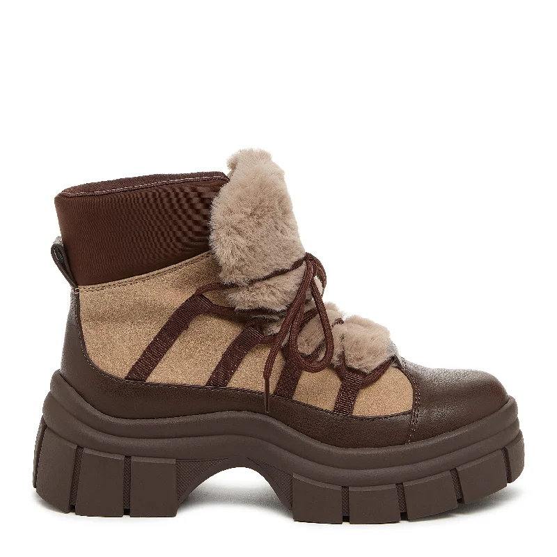 Durable hiking boots for women with reinforced toe-Tiger Brown Platform Bootie