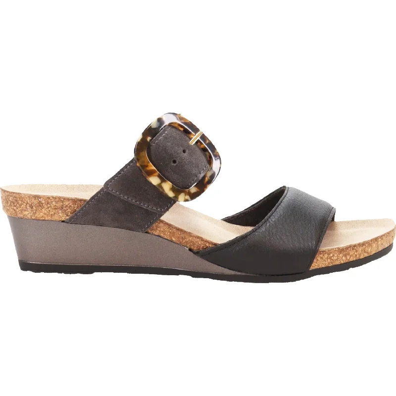 comfortable sandals for travel and sightseeingWomen's Naot Kingdom Soft Black/Oily Midnight Leather/Suede