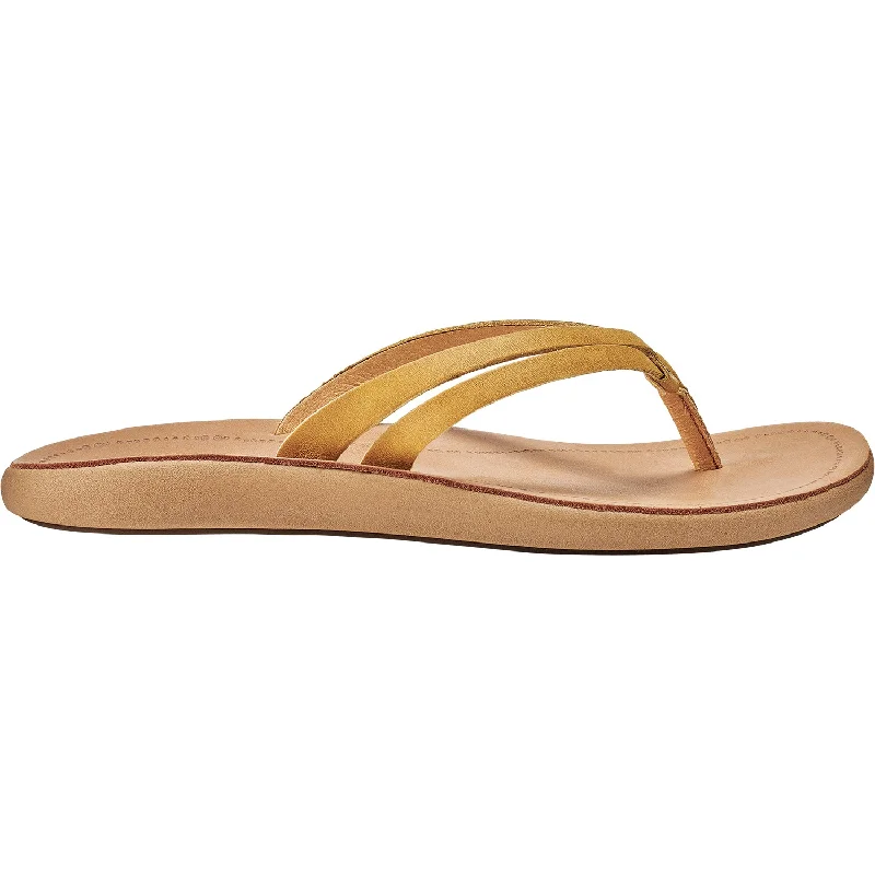 sandals with memory foam footbed for comfortWomen's OluKai Kapehe Luana Golden Harvest/Golden Sand Leather