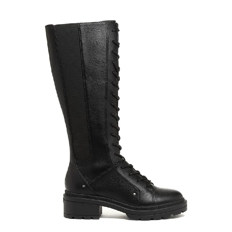 Comfortable snow boots for women with fleece-lined interior-Issa Black Lace Up Tall Boot