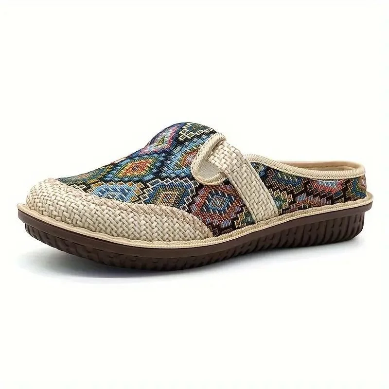 slippers for women with soft faux leather upper for a luxe feel-Slippers with waterproof lining-OCW Women Orthopedic Slipper Vintage Paisley Wedge Cloth Shoes Soft Sole Slip-on Muller