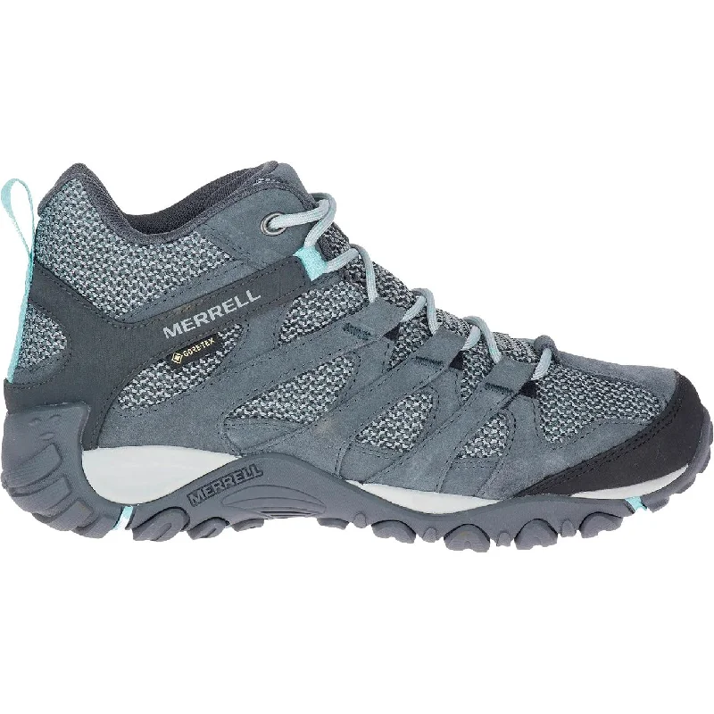 Stylish boots for men with faux snake skin detail-Merrell Alverstone Mid GORE-TEX Womens Walking Boots - Grey