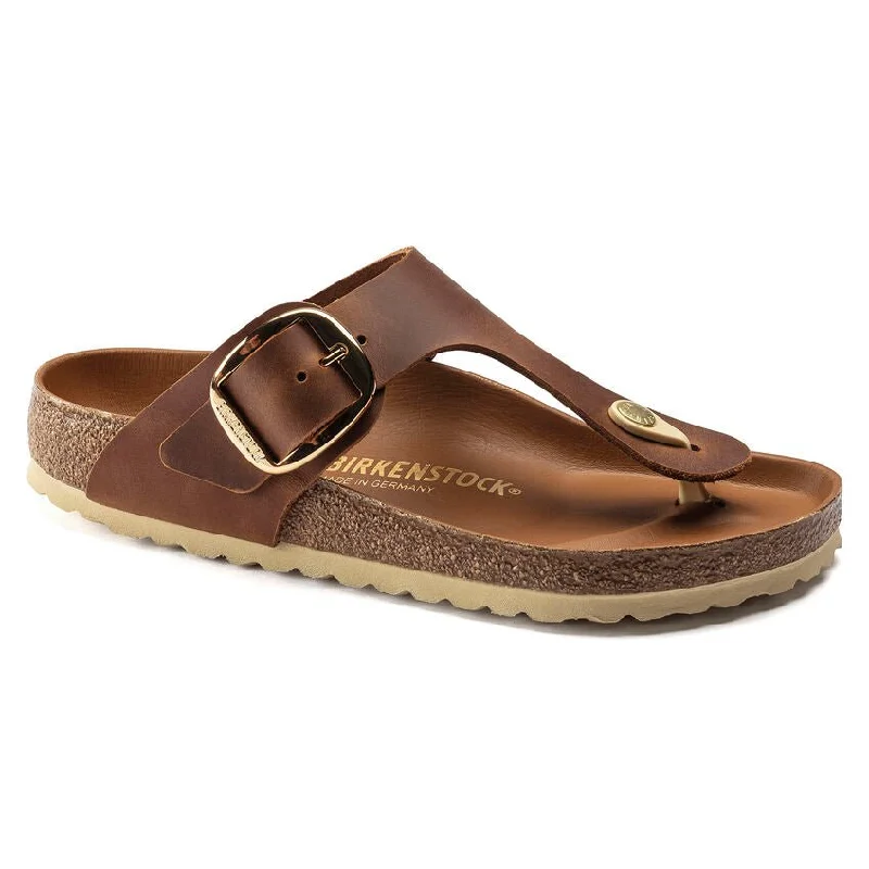 sandals for walking and sightseeingBirkenstock Gizeh Big Buckle Oiled Nubuck Leather Cognac