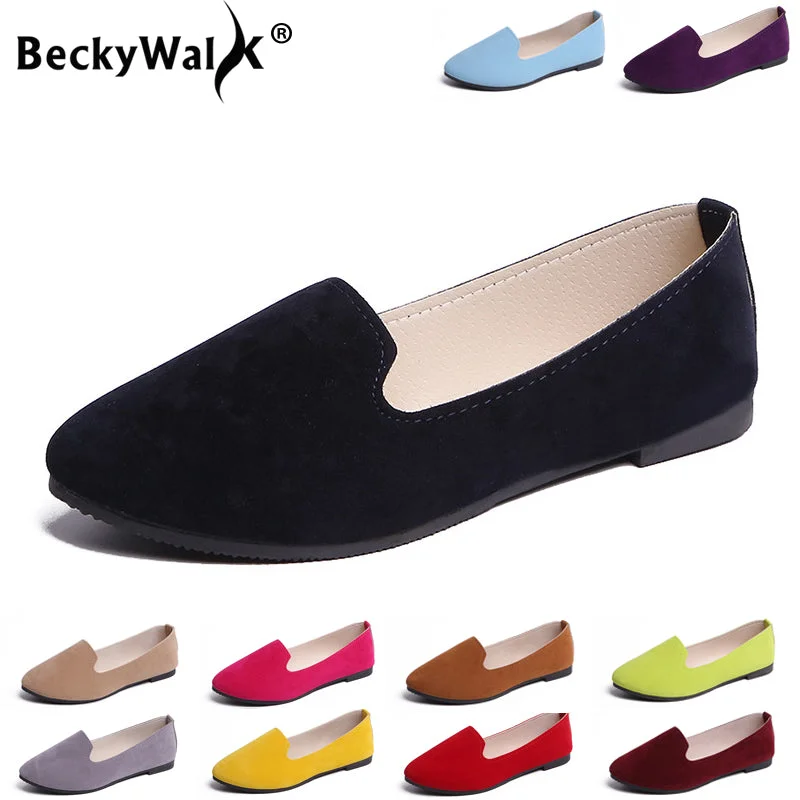 Trendy flats with metallic finish for a sleek, modern appeal-Flats for casual fit-Spring Summer Women Flat Shoes Woman Ballet Flats Candy Color Ladies Shoes Large Size Autumn Casual Shoes Women Loafers WSH2216