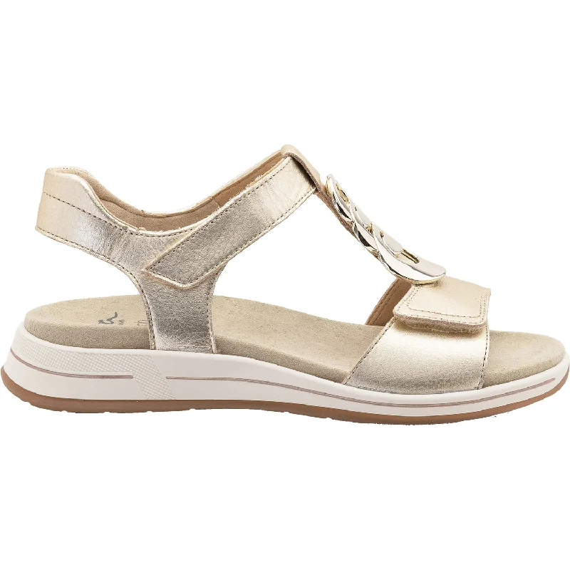 sandals with cushioned straps for comfortWomen's Ara Oregon Platinum Metallic Leather