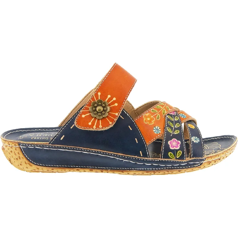 sandals with comfortable toe loop for fitWomen's L'Artiste by Spring Step Leigh Navy Multi Leather