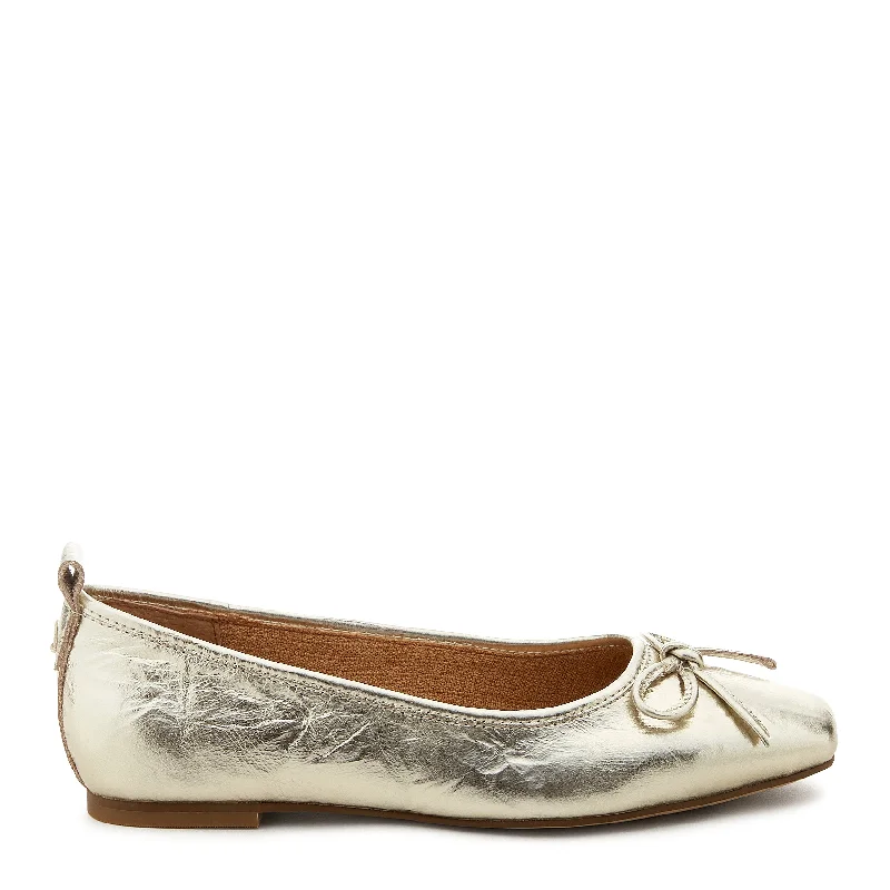 Flats with warm, soft lining for cold weather-Flats with retro fit-Frankie Gold Ballet Flats