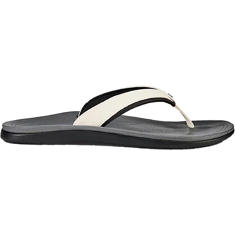 sandals with rubber outsole for long-lasting wearWomen's OluKai Punua White/Charcoal Synthetic