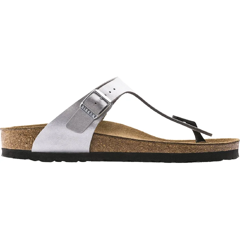 sandals for relaxed summer days with flexible fitWomen's Birkenstock Gizeh Silver Birko-Flor