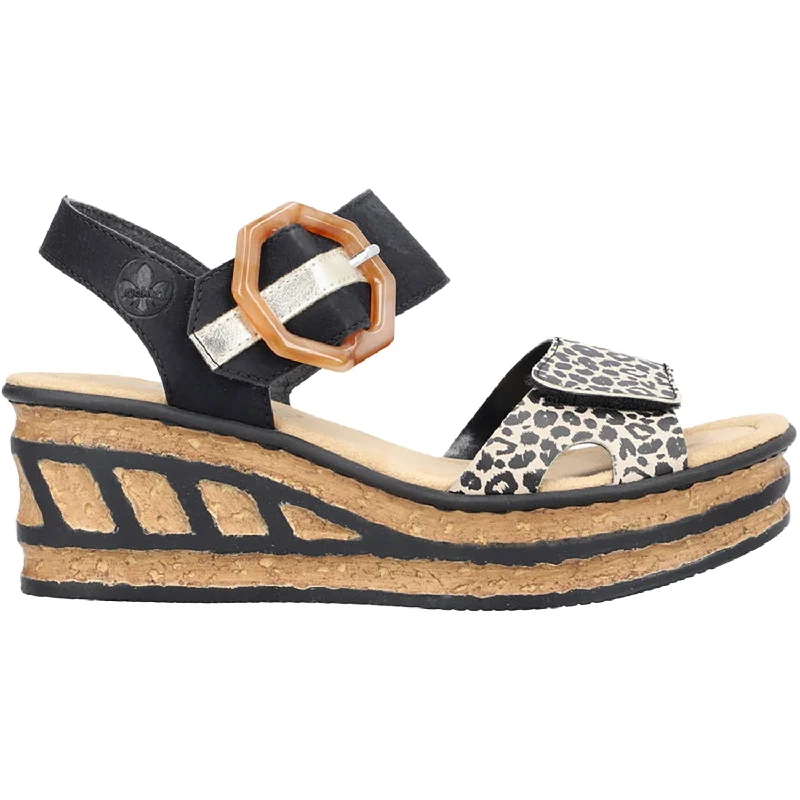 sandals with adjustable straps for easy wearWomen's Rieker 68176-00 Ginger/Schwarz/Lightgold Synthetic