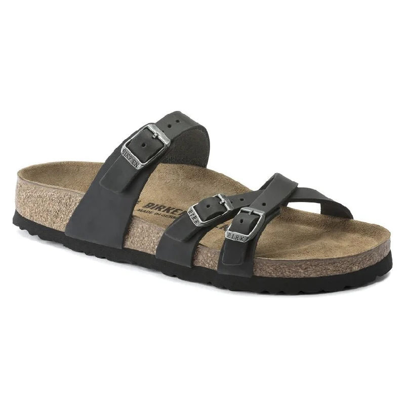 sandals for summer travel with secure strapsBirkenstock Franca Oiled Leather Black