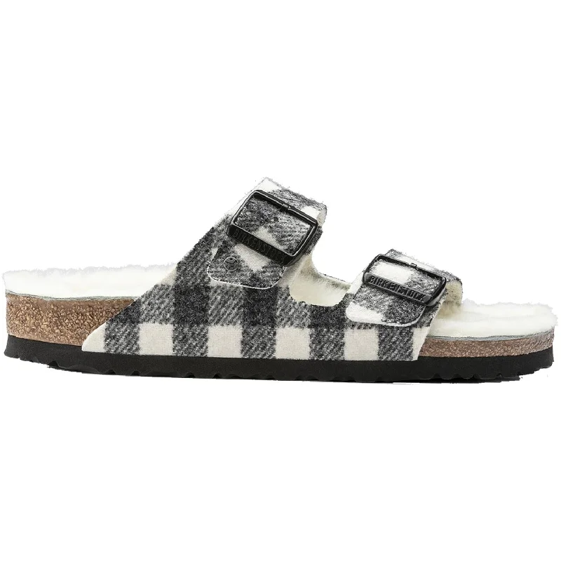 sandals for both formal and casual occasionsWomen's Birkenstock Arizona Shearling Plaid White Natural Wool