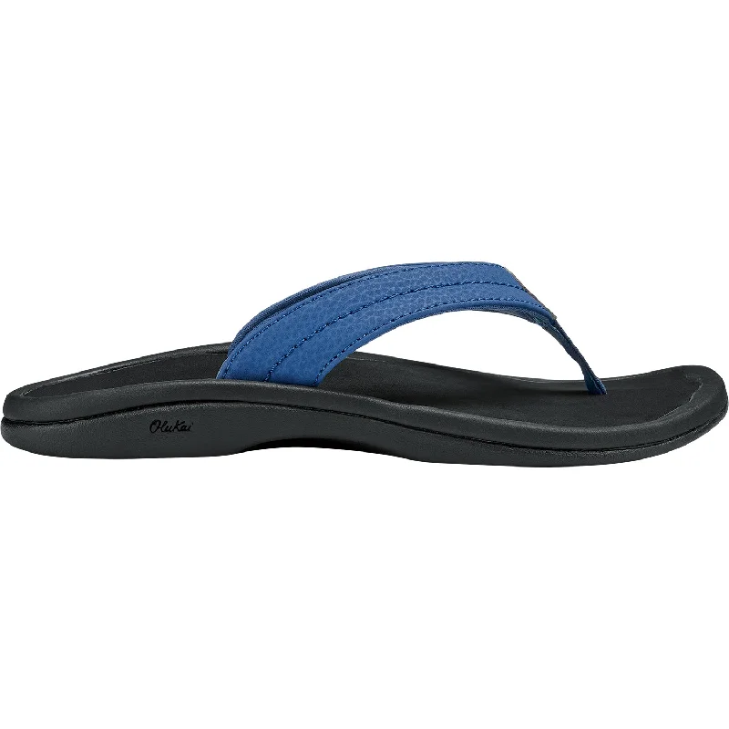 sandals with cushioned footbed for comfortWomen's Olukai Ohana Blue Mist/Black Synthetic