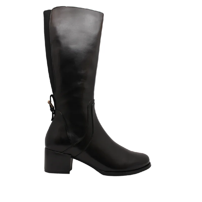 Stylish boots for women with faux fur trim and leather finish-Regarde Le Ciel Women's Jolene-22 Knee High Boot Black Leather