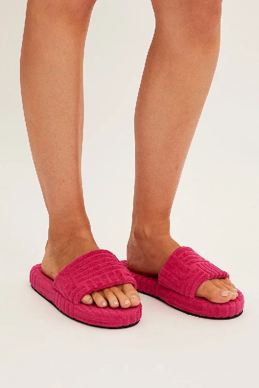 slippers for men with flexible fit for natural movement-Slippers for temporary rest-Pink Toweling Detail Slippers