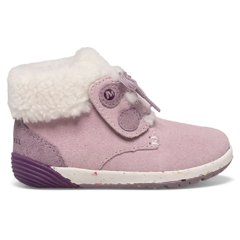 Trendy faux fur-lined boots for women with rounded toe-Merrell Toddler Girls Bare Steps Cocoa Jr. Velcro Boot Dusty Pink