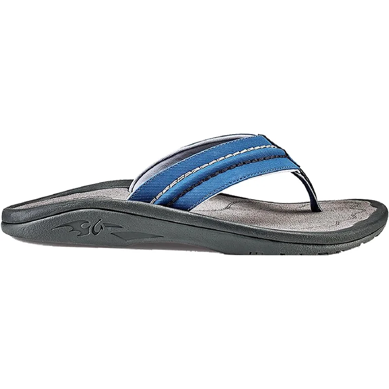 sandals for stylish beach wearMen's OluKai Hokua Slate Blue/Charcoal Synthetic